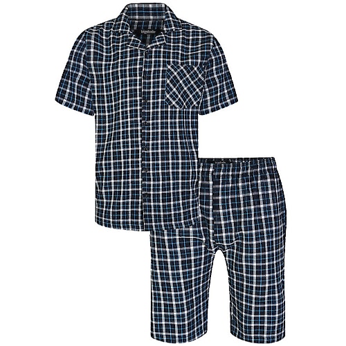 Bigdude Woven Checked Pyjama-Set Marineblau/Blau
